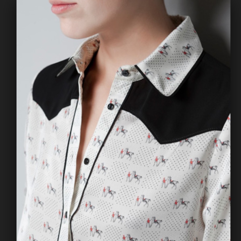 Zara Horse and Rider Print Blouse Size XS.